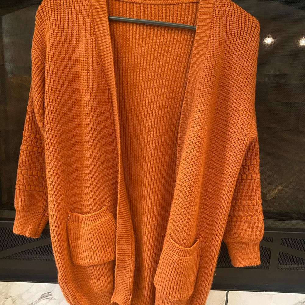 Cozy Orange Knit Cardigan Sweater
